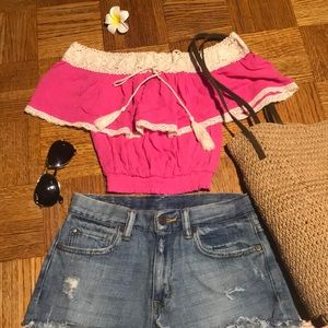 Pink off shoulder crop top